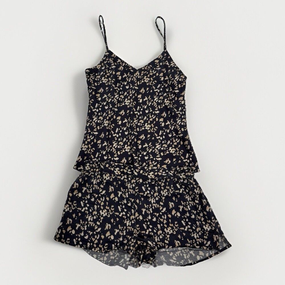 Ginia Pajama Set Womens Size 6 100% Silk Leopard Shorts Tank Top AU10
